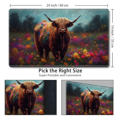 MTG Playmat,Game Play Mat for MTG TCG 24 x 14 inches Cards Game Playmats,Trading Card Game Stitched Play Mats Commander Deck Gaming Desk Mat Card Gameplay Mats-Art Highland Cow - color: Art Highland Cow, size: NO Zone