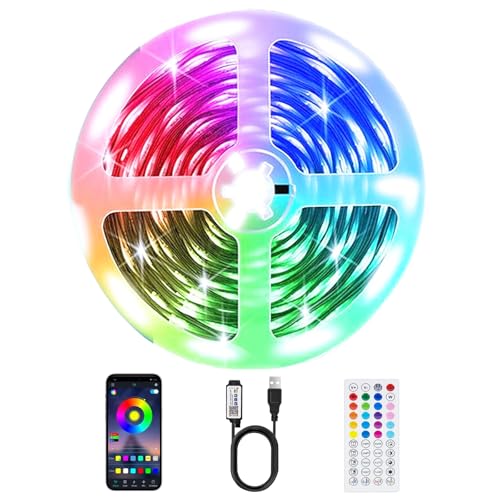 LED Strip Lights, 50ft Smart RGB Music Sync Bluetooth App & Remote Control, USB-Powered LED Lights for TV, Gaming, Bedroom, PC, Home Theater,Parlor,Room - size: 50ft