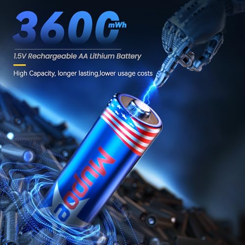 Mupoer Rechargeable AA Batteries with Box,3600mWh Lithium Batteries AA 1.5V 4 Count,Double A Battery Rechargeable,Long Lasting Lithium ion with Ultra Thin Charging Storage Box for Blink Xbox - size: Portable Charger +4AA3600mWh