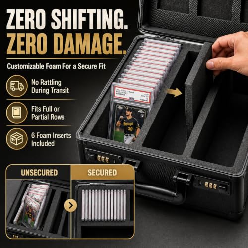 Poshy Graded Card Case – Durable PSA Slab Case with Combination Lock – 3 Row Graded Card Storage Box with 6 Foam Inserts – Compatible with PSA, GMA, HGA, NGS, SGC, CSG – Holds up to 480 Top Loaders