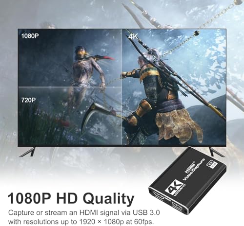 Capture Card 4K Video HDMI to USB 3.0 | for Video Streaming 1080P 60FPS Device Work for PS5/PS4/Switch 2/Xbox/PC/Camera/OBS, Game Screen Recorder Streaming Equipment