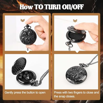 D&D Dice Set,7PCS Metal Dice for Dungeons and Dragons,Mini Dice Set with Pocket Watch Case,Role Playing Board Games Accessories (Dragon, Black) - color: Black, style: Dragon