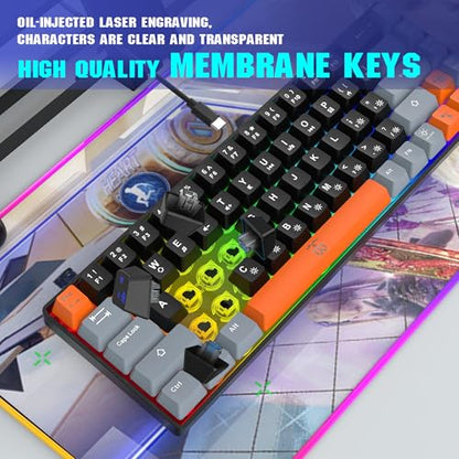 Snpurdiri 60% Percent Gaming Keyboard (68 Keys, Black-Grey-Orange) | Compact RGB Backlit Small Gaming Keyboard for Windows, PC, Laptop - color: Black Grey Orange