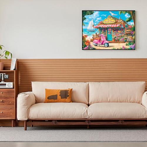 500 Pieces Puzzle for Adults, Beach House Flower Puzzle, Recycled Cardboard Jigsaw Puzzles 500 Pieces, Challenging Puzzles Game Home Art Decor Birthday Party Gift Toy for Teens Seniors 20.5 * 15 inch - style: Beach