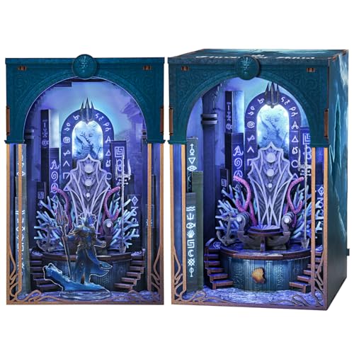 MiniCity Book Nook Kit, DIY Underwater Mythic Ruin Miniature with Led Light, Craft Model with Free Stand, 80+Pcs Easy Assembly for Adults Teens, Fantasy Bookshelf Decor & Gift (Throne of Aqua) | DIY building kit with a free figure; Build in 2-4 hr; 80-pie