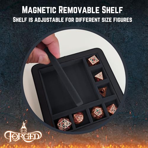 Forged Dice Co. RPG Character Shrine Display Case for Dice and DND Miniatures - Includes Travel Dice Tray and Display Lid - Compatible with Dungeons and Dragons Dice and Miniatures - Black - color: Black