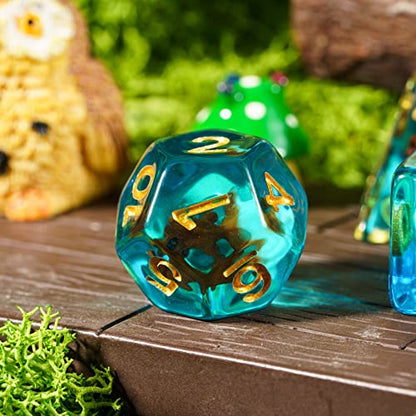 Cusdie 7-Die DND Dice, Polyhedral Dice Set Filled with Animal, for Role Playing Game D&D Dice (Red White Goldfish) - color: Red White Goldfish