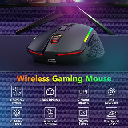 Redragon Wireless Gaming Keyboard and Mouse Combo, 60% Portable, Black | Bluetooth/2.4G/USB-C Wired, RGB Backlit, Quiet Rechargeable Macro Membrane Keyboard & 12800 DPI Mouse for Win/MAC - color: Black Combo