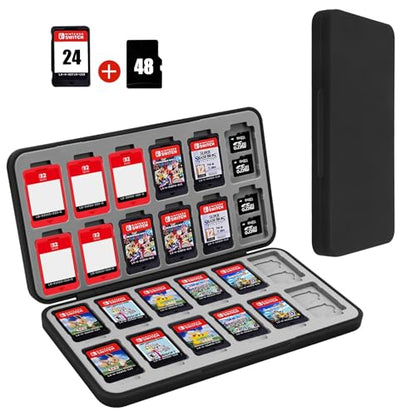 FYY Nintendo Switch Game Case Holder for Switch 2 Cartridge, Black | 24 Game Card Slots & 48 Micro SD Card Slots, Hard Shell, Silicone Lining - color: A-Black