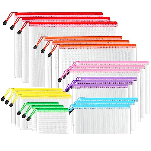 SUNEE Multisize Mesh Zipper Pouches (7 Colors, 21 Packs), Water-Resistant Zip Bag for School Office Supplies, Puzzles & Games Organizing Storage - color: Multicolored, size: Multisize (7 sizes)