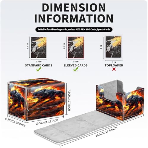 PU Leather Deck Box for MTG Commander Cards, Fits 100+ Double Sleeved Cards, Secure Magnetic Trading Card Storage Case for TCG CCG,Fiery Spirit Wolf - color: Fiery Spirit Wolf