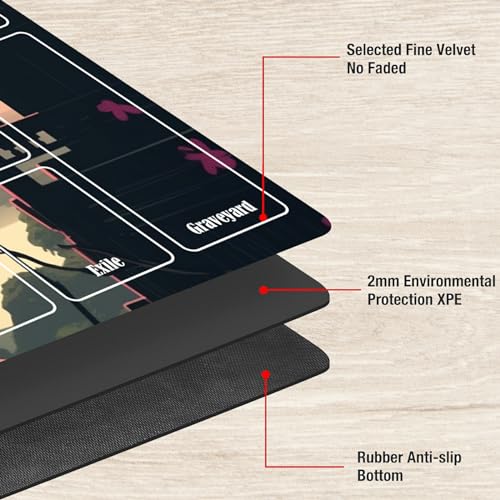 Board Game Mat TCG Playmat Plus 50 Pcs Card Sleeves, 24 x 14 inches Table Mats Games Mousepad with Zones Smooth Surface for MTG RPG CCG Trading Card Game Play Mats, Black Cat Landscape - color: Black Cat Landscape, size: Zone 1