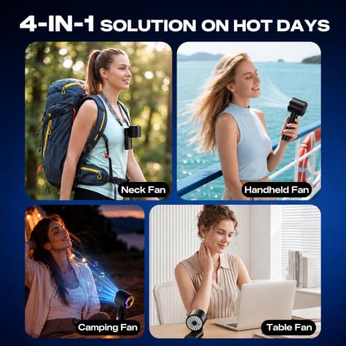 Portable Handheld Turbo Fan: 20000RPM Cooling - Bluetooth Speaker & 5000mAh | Stay Cool with Music - Foldable 4-in-1 Design - LED Display & RGB Lighting - 100 Speed Scroll Wheel - For Festivals Gifts - color: Matte Black
