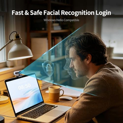 TOALLIN 4K Webcam for PC, Windows Hello Compatible, Facial Recognition, Autofocus, Built-in Mic & Privacy Cover, USB Camera for PC Laptop, Streaming, Conferencing & Video Calls