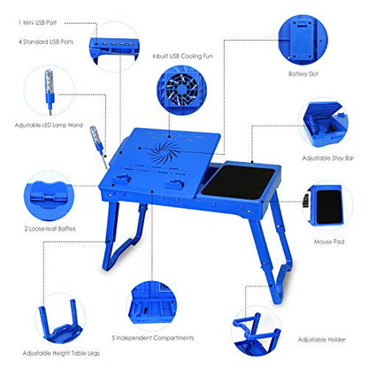 Moclever Laptop Table for Bed-Multi-Functional Laptop Bed Table Tray with Internal Cooling Fan & 2 Independent Laptop Stands-Foldable & 3 Different Height Laptop Desk-LED Lamp-4 Port USB