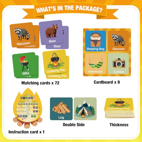 Fuutreo 82 Pcs Memory Matching Games Camping Theme Matching Cards | Camp Theme Memory Game Concentration Cards for Kids Ages 8-12 Match Training Educational Gifts Family Supplies - style: Camping