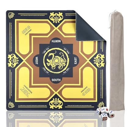 Mahjong Mat with Rules 31.5" x 31.5" Non-Slip Noise Reduction, American Mahjong Mat for Table with Bag, Waterproof Mah Jongg Mat for Poker, Playing Cards, Dominoes, Board & Tile Games - color: Black Tortoise