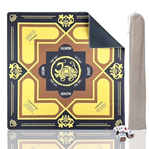 Mahjong Mat with Rules 31.5" x 31.5" Non-Slip Noise Reduction, American Mahjong Mat for Table with Bag, Waterproof Mah Jongg Mat for Poker, Playing Cards, Dominoes, Board & Tile Games - color: Black Tortoise