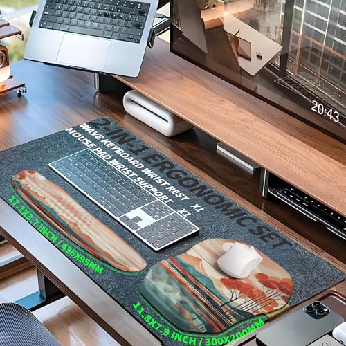 2-in-1 Ergonomic Set, Wave Keyboard Wrist Rest and Massage Slope Mouse Pad Wrist Support, Rebound Memory Foam for Relieve Carpal Tunnel Syndrome and Wrist Pain (Landscape) - color: Landscape