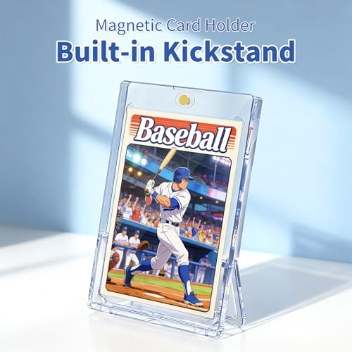 5 Pack Magnetic Card Holder with Kickstand, 35pt Single Card Holder Touch, U-V Protection, Built-in Display Stand, Fit for Baseball, Game, Sports Cards - size: 5 Pack