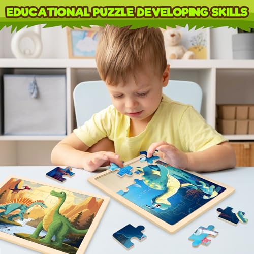 Wooden Puzzles Dinosaur Toys for Kids Ages 3-5, 4 Packs Jigsaw Dino Puzzles for Kids Ages 4-6, Educational Boards Game Gifts for 3 4 5 6 Boys Girls - style: Dinosaur