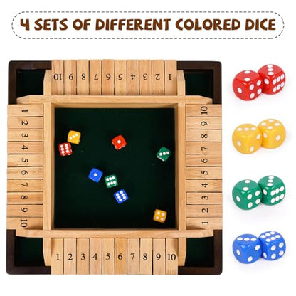 Kvintes 12 Inch Shut The Box Dice Game – Wooden Tabletop Board Game with Felt Mat, 10 Number Tiles & 8 Dice, Classic Bar Game, Family Game Night, Travel Game for Adults