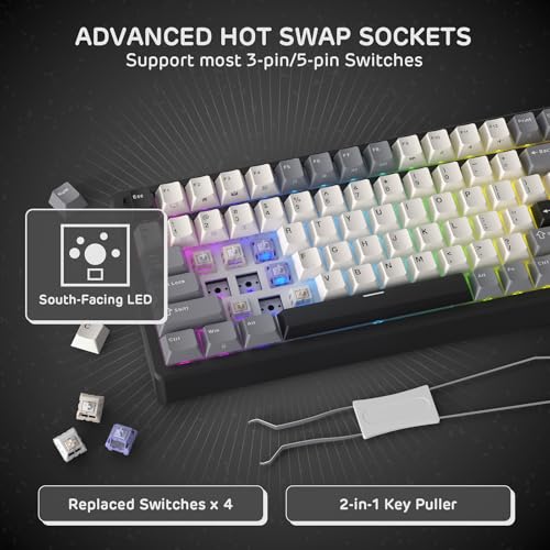 RK ROYAL KLUDGE F99 Wireless Mechanical Keyboard, Gasket Structure | 95% 100 Keys Hot Swappable RGB Gaming Keyboard, Tri-Mode BT/2.4GHz/USB-C, Pre-lubed Custom Switches, for PC/Xbox/PS4/PS5 - color: Knight Black, size: Silent Purple Switch