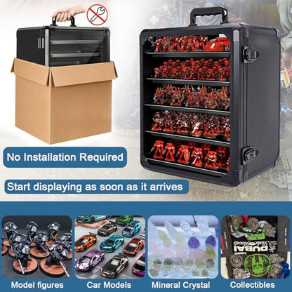 Miniature Storage Case for Display, 17"x13.7"x15.2" Large Capacity for Warhammer 40K，Aluminum Alloy Frame & 5-Layer Steel Trays & Double Locks, Board Game Transport & Collection Event Use