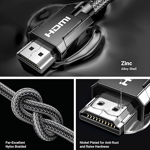 UGREEN 8K HDMI 2.1 Cable Certified 48Gbps 240Hz Ultra High Speed Cord 10FT | 10K 8K@60Hz, 4K 240Hz, Braided, HDCP 2.2&2.3 eARC HDR Dolby, Compatible With PS5, Xbox X, Switch 2, Roku, Mac mini M4 Pro - size: 10FT