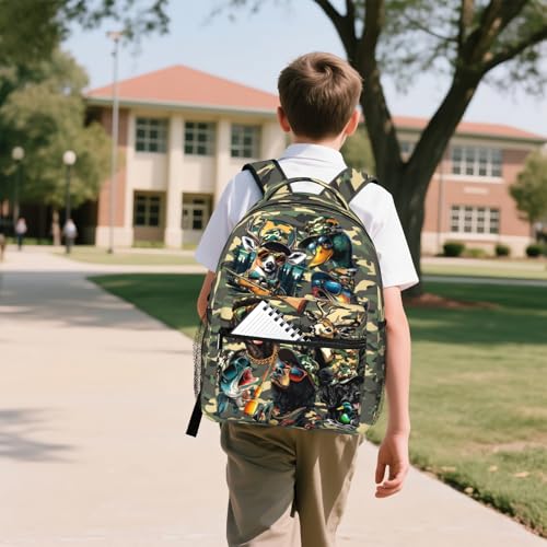 Wild Duck Camo Backpacks for Girls Boys Elementary Middle School Bookbag Kids Fish Deer Hunter Animals School Backpack Travel Daypack Students Back Pack - color: Hunter Animals