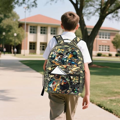 Wild Duck Camo Backpacks for Girls Boys Elementary Middle School Bookbag Kids Fish Deer Hunter Animals School Backpack Travel Daypack Students Back Pack - color: Hunter Animals