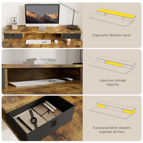 Agilestic 40 x 24 Inches Height Adjustable Electric Standing Desk with 2 Drawers, Stand Up Electric Standing Desk Adjustable Height, Sit and Stand Computer Table with Splice Board, Rustic Brown - color: Rustic Brown, size: 40 x 24 Inches with 2 drawers