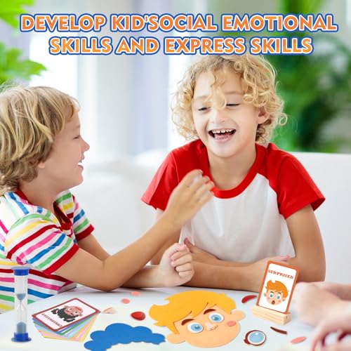 PP OPOUNT Social Emotional Learning Toy, Funny Faces Games | with 53 PCS Facial Expressions and 12 Emotional Flashcards, Preschool Learning Activities Toy to Express Emotions for Kids - style: 2