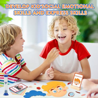 PP OPOUNT Social Emotional Learning Toy, Funny Faces Games | with 53 PCS Facial Expressions and 12 Emotional Flashcards, Preschool Learning Activities Toy to Express Emotions for Kids - style: 2