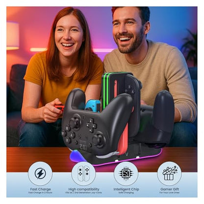 Charging Dock for Nintendo Switch 2 Controllers, RGB 6-in-1 Charging Station for Joy-Cons & Pro Controllers, Gaming Controller Organizer Stand Compatible with Switch 2/OLED/Switch - color: Grey