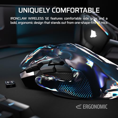 Corsair IRONCLAW Wireless SE Gaming Mouse – 26,000 DPI, Ergonomic Design for Larger Hands, 10 Programmable Buttons, for MOBA, FPS, MMO – Black