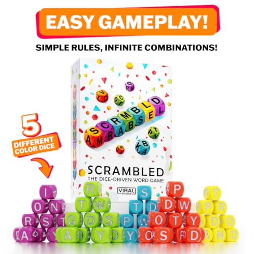 Viral Studios Scrambled The Dice-Driven Word Game Fast-Paced Party Game | Spell, Shout, and Win in This Ultimate Brain-Sprint Challenge for 1–5 Players for Families, Gamenight and Hangouts
