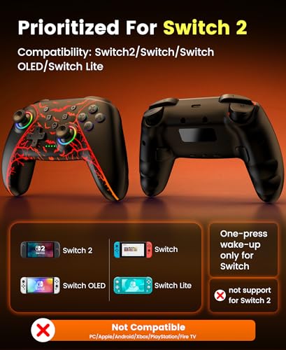 Switch 2 Pro Controller with Charging Dock, 1000mAh Battery, Wireless Bluetooth Controller with Hall Effect Joysticks & Triggers, for Switch2/Switch/Switch OLED/Switch Lite, with 7 Light Modes/Paddle/Turbo/Motion - color: Orange