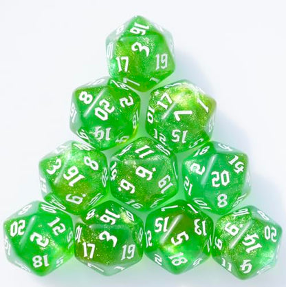 10PCs D20 Polyhedral Dice Set 22mm for DND RPG MTG Dungeons and Dragons Dice (Green) - color: Green