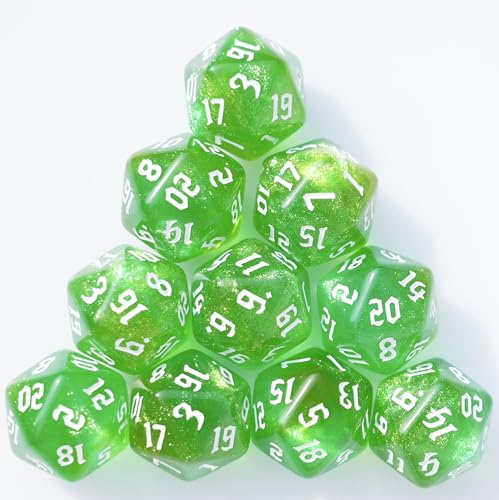 10PCs D20 Polyhedral Dice Set 22mm for DND RPG MTG Dungeons and Dragons Dice (Green) - color: Green