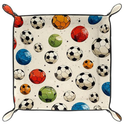 Soccer Ball Dice Tray PU Leather Dice Rolling Tray Folding Dice Holder for Dice Games, Like RPG, DND and Other Table Games - color: Multi 1