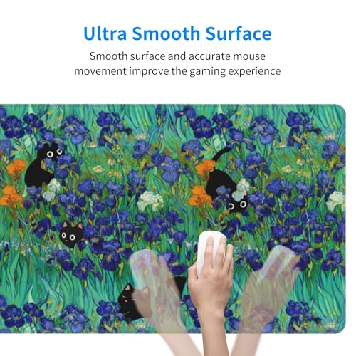 Black Cat Gaming Mouse Pad Extended Large Mouse Mat 31.5 X 11.8 Inch Nonslip Rubber Base Long Desk Pad Stitched Edges Mousepad Mice Pad for Office Home Game - color: Black Cat