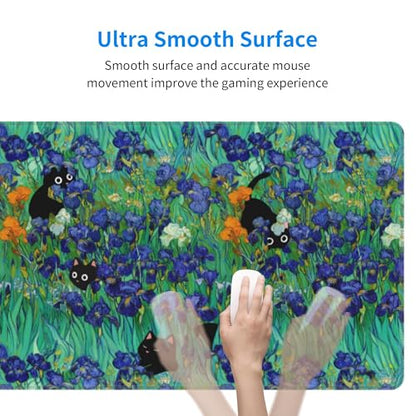 Black Cat Gaming Mouse Pad Extended Large Mouse Mat 31.5 X 11.8 Inch Nonslip Rubber Base Long Desk Pad Stitched Edges Mousepad Mice Pad for Office Home Game - color: Black Cat