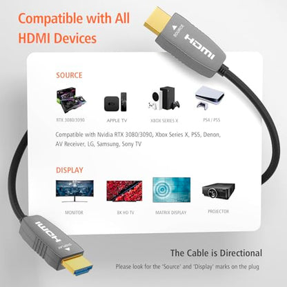 8K HDMI 2.1 Fiber Optic Cable, CL2 Rated, 48Gbps, 8K60, 4K120, 6FT | CL2-Rated Fiber Optic Design Reduces EMI vs Copper Cables for Stable Long-Distance 4K@120Hz Gaming and 8K Video - color: C-8K Fiber Gen3/C CL2 Rated, size: 6FT