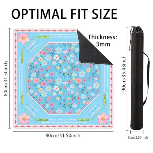 Pittera Mahjong mat for Table/31.5lnch/American Mahjong Table Cloth with Rules mats with Drawstring Bag,Noise ReductionAnti-Slip Game mat for Table,for Mahiona/PokerBoard Games/Card Games (Flower) - color: Blue Flowers