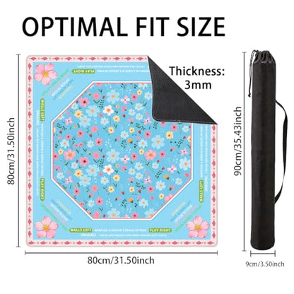 Pittera Mahjong mat for Table/31.5lnch/American Mahjong Table Cloth with Rules mats with Drawstring Bag,Noise ReductionAnti-Slip Game mat for Table,for Mahiona/PokerBoard Games/Card Games (Flower) - color: Blue Flowers