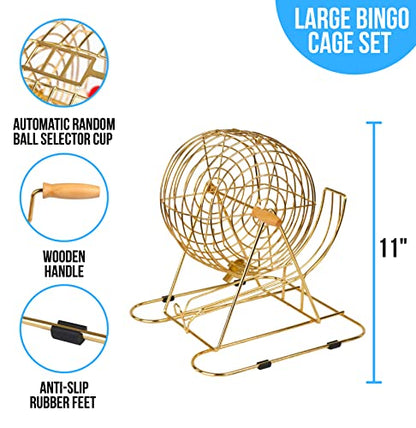 Regal Bingo Gold Professional Bingo Game Set with 11" Wheel Cage, 75 Bingo Balls, Master Board, 18 Bingo Cards & 25 Jumbo Reusable Cards, and Colorful Chips - Bingo Games for Adults Large Group - color: Professional Gold