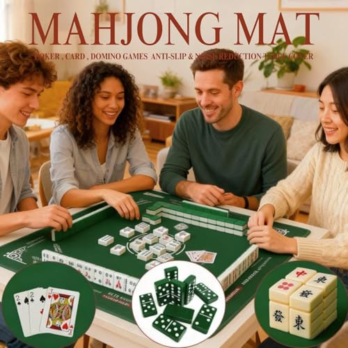 Chinese Mahjong Mat with Storage Bag, Neoprene Mahjong Table mat, 31.5x31.5 Inch, Non-Slip and Noise Reduction Table Cover for Board Games, Tile Games, Mahjong, Dominoes (Black) - color: Black