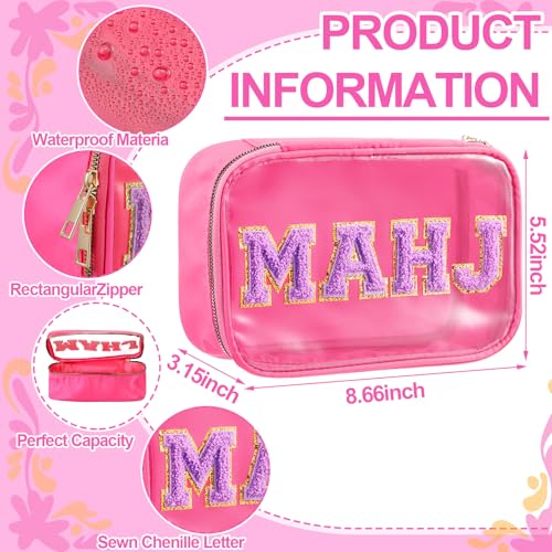 Soulchen American Mahjong Tiles Accessories Set 160 Pieces 1.2 Inches American Mahjong Tiles Game Set with Waterproof PVC Clear Zippered Storage Holder Bag for Game Lover Gift(Hot Pink) - color: Hot Pink, style: Flowers