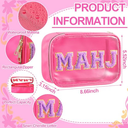 Soulchen American Mahjong Tiles Accessories Set 160 Pieces 1.2 Inches American Mahjong Tiles Game Set with Waterproof PVC Clear Zippered Storage Holder Bag for Game Lover Gift(Hot Pink) - color: Hot Pink, style: Flowers